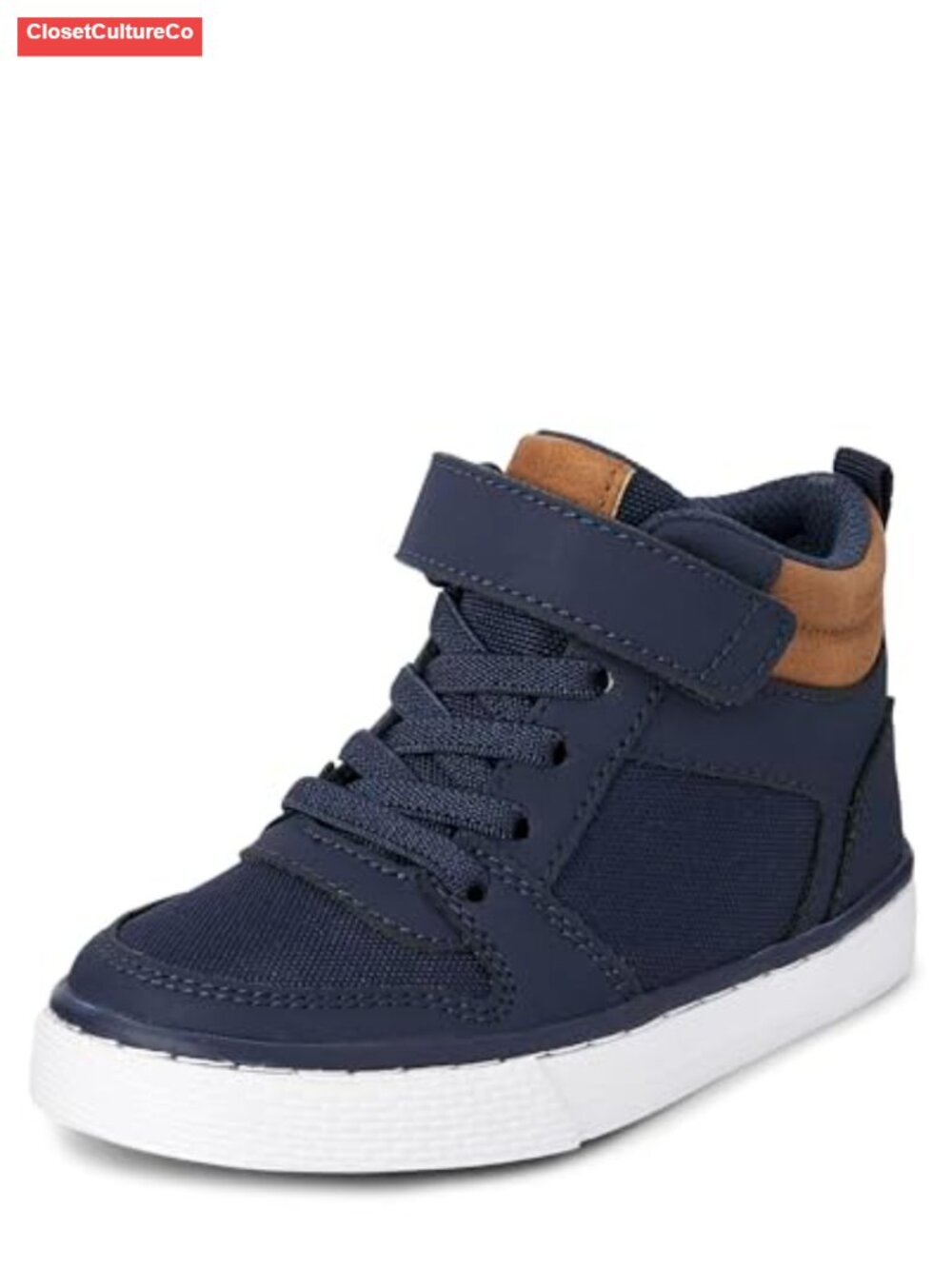 Boys Lace Up Hi Top Sneakers Faux Leather Canvas Kids Casual Shoes